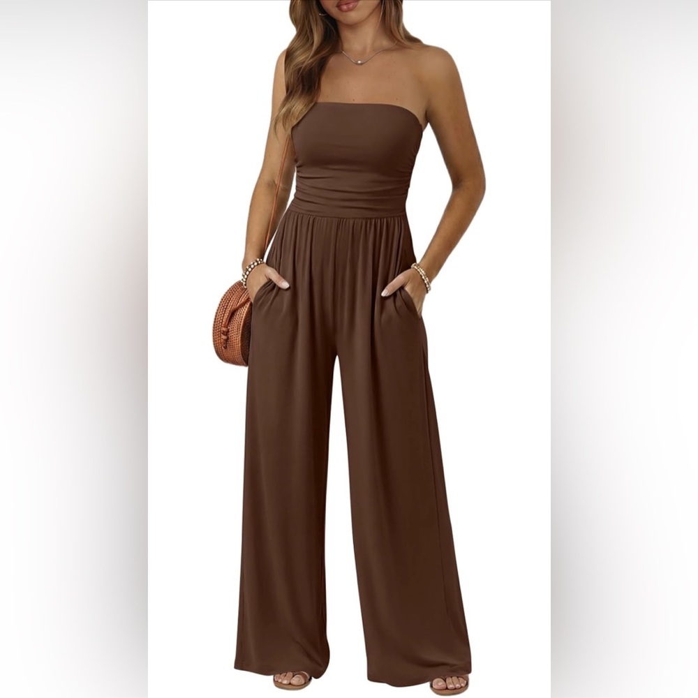 Elegant Brown Strapless Jumpsuit NWT XL